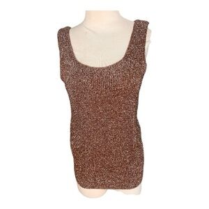 Vintage Suzelle Metallic Bronze lame Lightweight Knit Tank Top Large Hong Kong